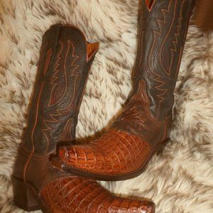 LUCCHESE WOMEN TOP QUALITY GATOR & LEATHER WESTERN COWGIRL BOOTS-BRWN-sz- 7 B